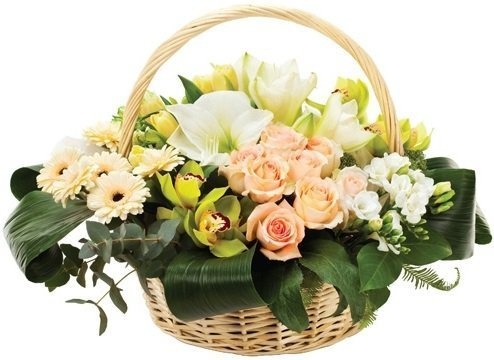 Композиция из Орхидей, Роз и Тюльпанов в корзине «Улыбка» Композиция из Орхидей, Роз и Тюльпанов в корзине «Улыбка»