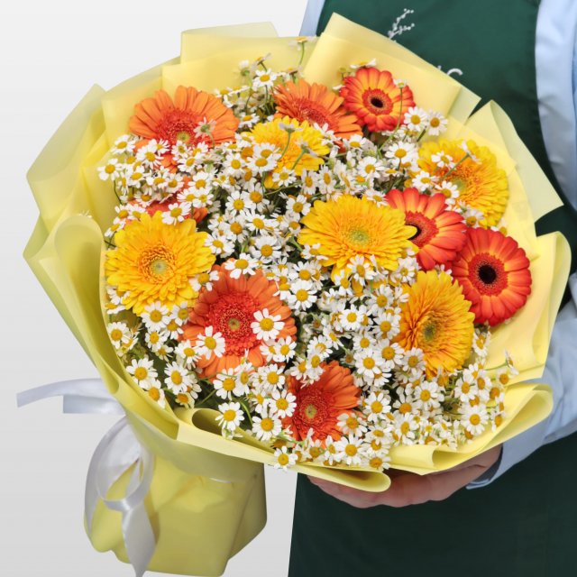 Букет из Ромашек и Гермини «Солнечный момент» Букет из Ромашек и Гермини «Солнечный момент»