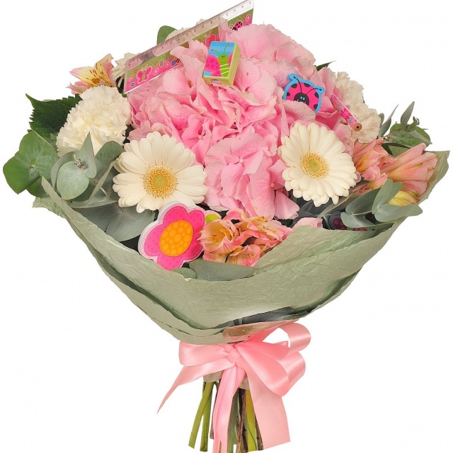 Букет из Гвоздик, Гермини, Альстромерий и Гортензии «Детство» Букет из Гвоздик, Гермини, Альстромерий и Гортензии «Детство»