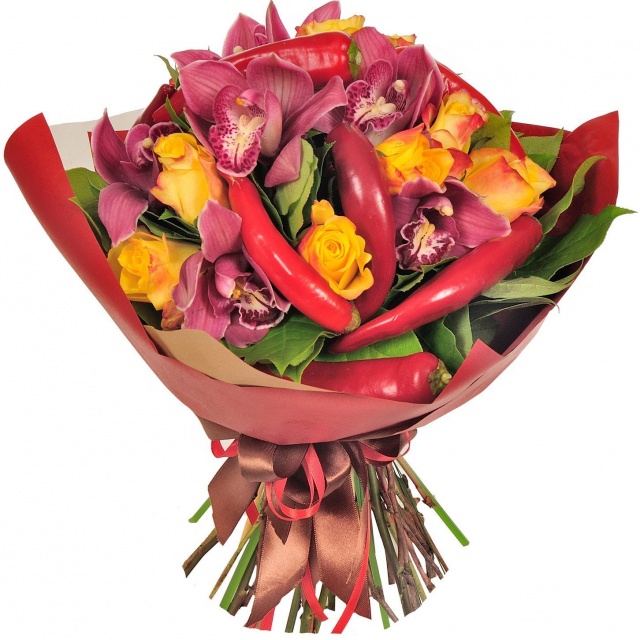 Букет из Роз и Орхидей «Изюминка с перцем» Букет из Роз и Орхидей «Изюминка с перцем»