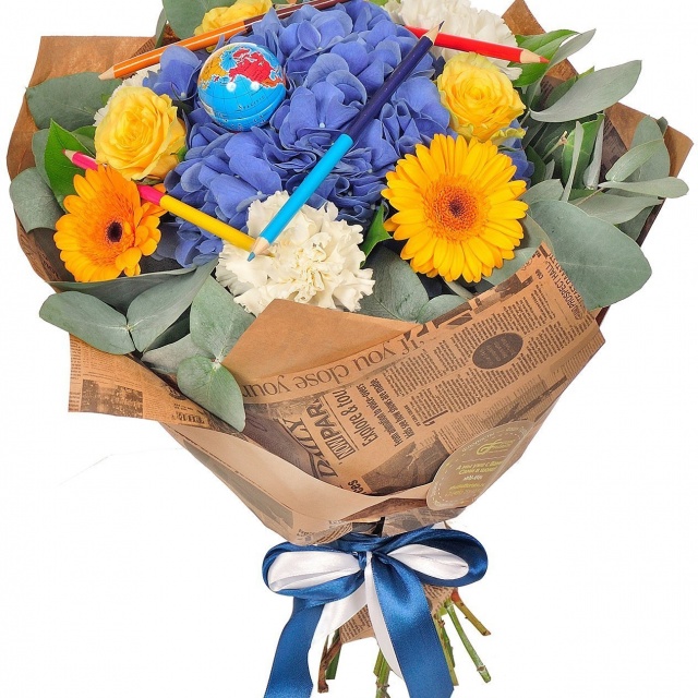 Букет из Роз, Гермини, Гвоздик и Гортензии «Дважды два — четыре» Букет из Роз, Гермини, Гвоздик и Гортензии «Дважды два — четыре»