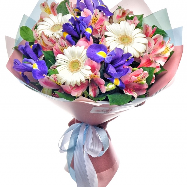 Букет из Альстромерии, Гермини, Ириса «Поцелуй лета» Букет из Альстромерии, Гермини, Ириса «Поцелуй лета»