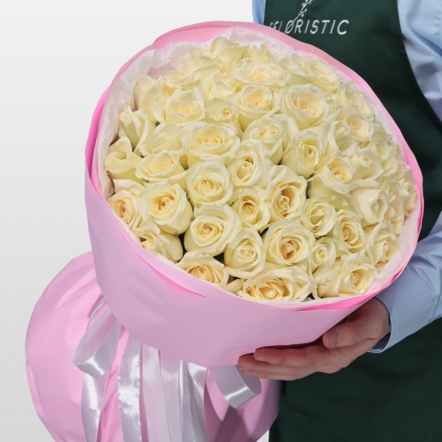 Букет белых Роз 51 шт 60 см «Снежное утро» Букет белых Роз 51 шт 60 см «Снежное утро»