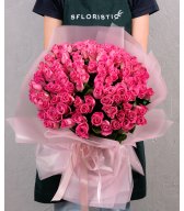 Роза Кения розовая 101шт 40 см