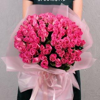 Роза Кения розовая 101шт 40 см