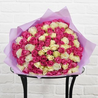 Роза Кения розово-белый микс 101шт 40 см