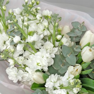 Букет из Тюльпанов и Маттиол «Белая Нежность»