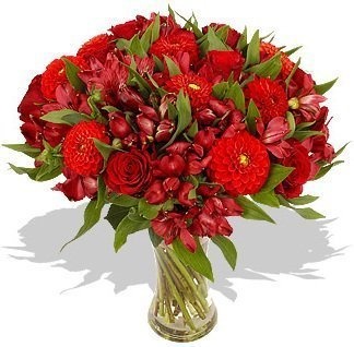 Букет из Роз, Альстромерий и Георгин «Багровый» Букет из Роз, Альстромерий и Георгин «Багровый»