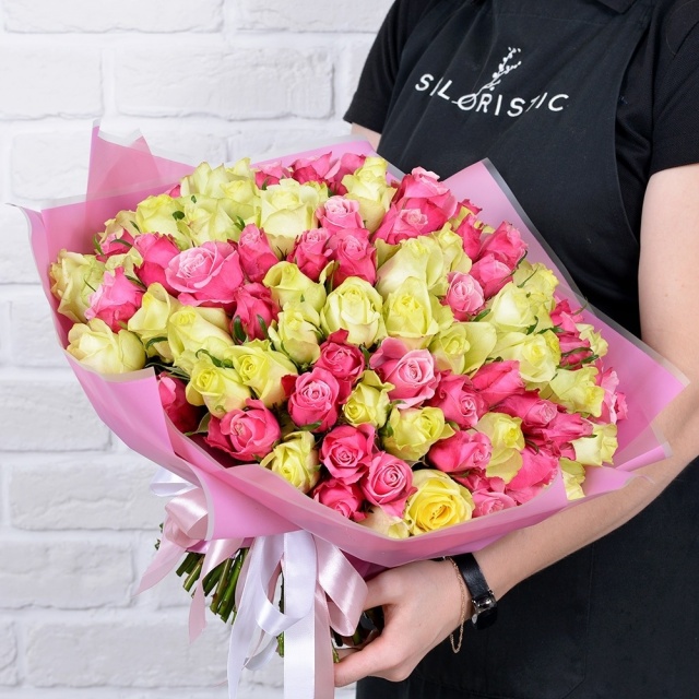 Роза Кения бело-розовый микс 101шт 40 см Роза Кения бело-розовый микс 101шт 40 см