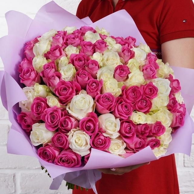 Роза Кения розово-белый микс 101шт 40 см Роза Кения розово-белый микс 101шт 40 см