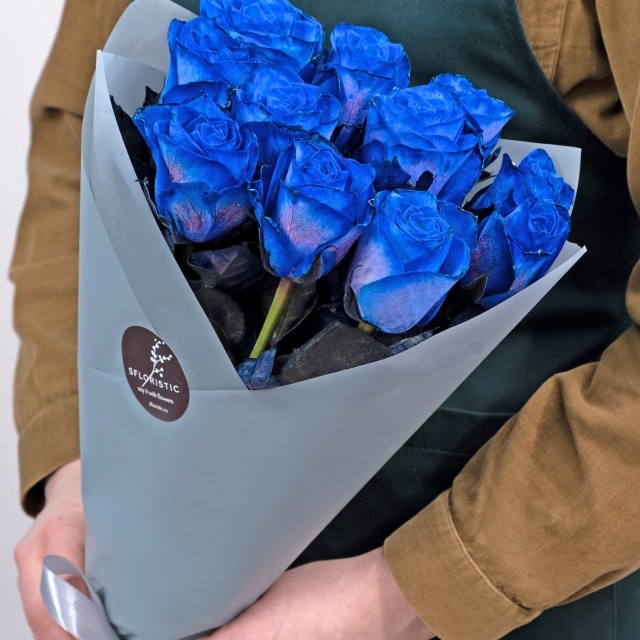 Букет из синих роз 60 см 11 шт «Морской Бриз» Букет из синих роз 60 см 11 шт «Морской Бриз»