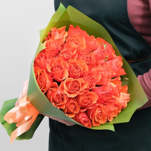 Букет из оранжевых Роз 25 шт 40 см «Хлоя» Букет из оранжевых Роз 25 шт 40 см «Хлоя»