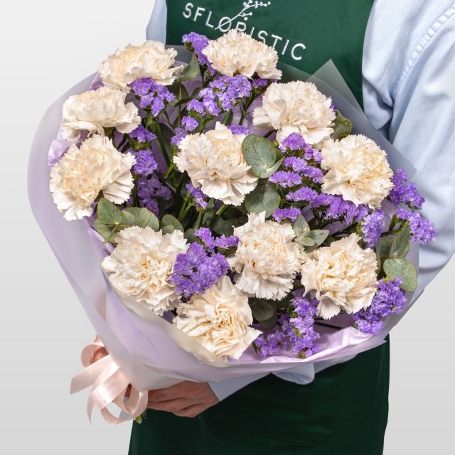 Букет из Диантуса и Статицы «Призрачный Вечер» Букет из Диантуса и Статицы «Призрачный Вечер»