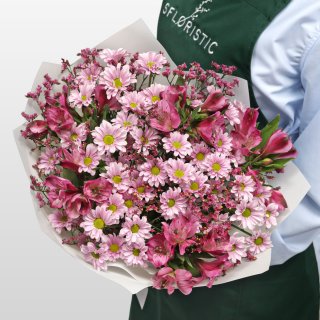 Букет из Альстромерий, Хризантем и Лимониума «Розовая пыльца» Букет из Альстромерий, Хризантем и Лимониума «Розовая пыльца»