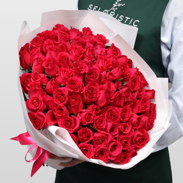 Букет Роз Кения 75 шт «Энергия любви» Букет Роз Кения 75 шт «Энергия любви»