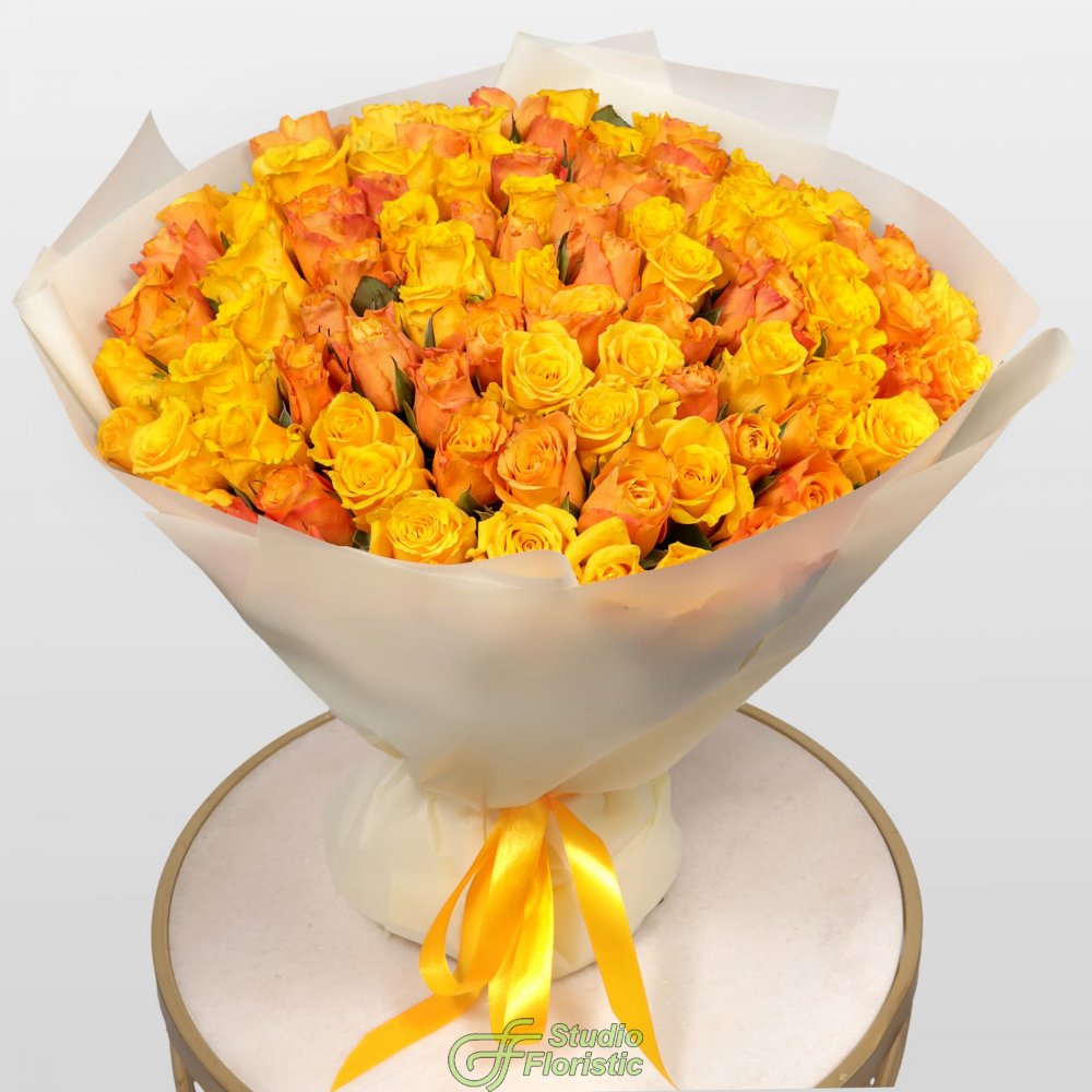 Букет Роз Кения 101 шт «Солнечная история» Букет Роз Кения 101 шт «Солнечная история»