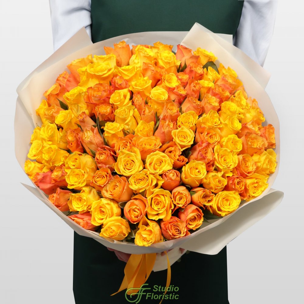 Букет Роз Кения 101 шт «Солнечная история» Букет Роз Кения 101 шт «Солнечная история»