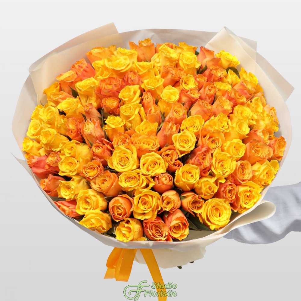 Букет Роз Кения 101 шт «Солнечная история» Букет Роз Кения 101 шт «Солнечная история»