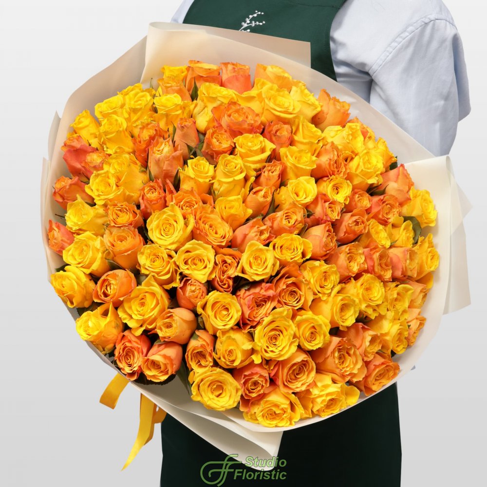 Букет Роз Кения 101 шт «Солнечная история» Букет Роз Кения 101 шт «Солнечная история»