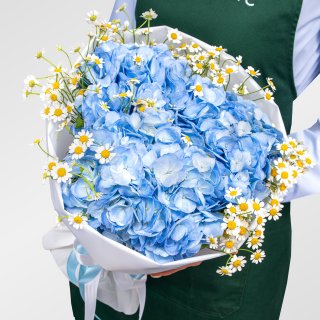 Букет из Гортензий и Ромашек «Небесный луг» Букет из Гортензий и Ромашек «Небесный луг»