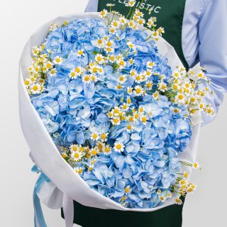 Букет из Гортензий и Ромашек «Свидание у моря» Букет из Гортензий и Ромашек «Свидание у моря»