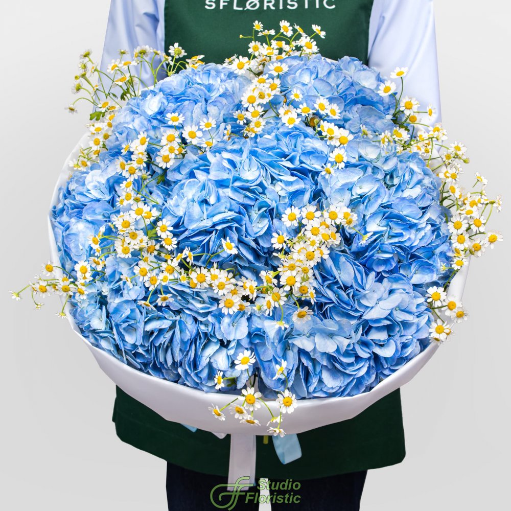 Букет из Гортензий и Ромашек «Улыбка лета» Букет из Гортензий и Ромашек «Улыбка лета»