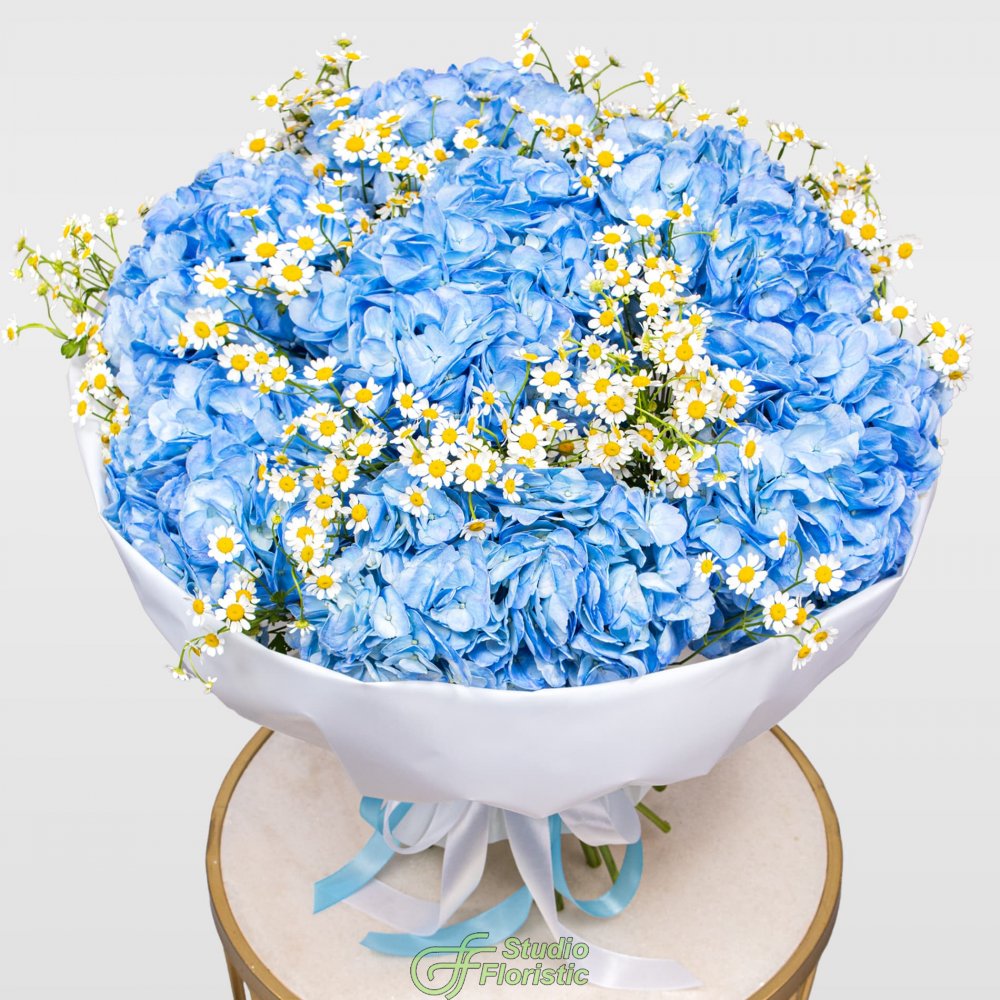 Букет из Гортензий и Ромашек «Улыбка лета» Букет из Гортензий и Ромашек «Улыбка лета»