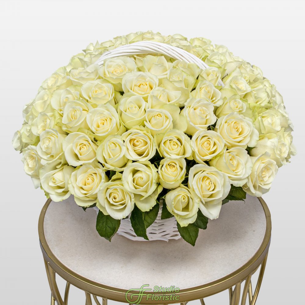 Композиция из Роз Кения 60 см в корзине «Молочная Ваниль» Композиция из Роз Кения 60 см в корзине «Молочная Ваниль»
