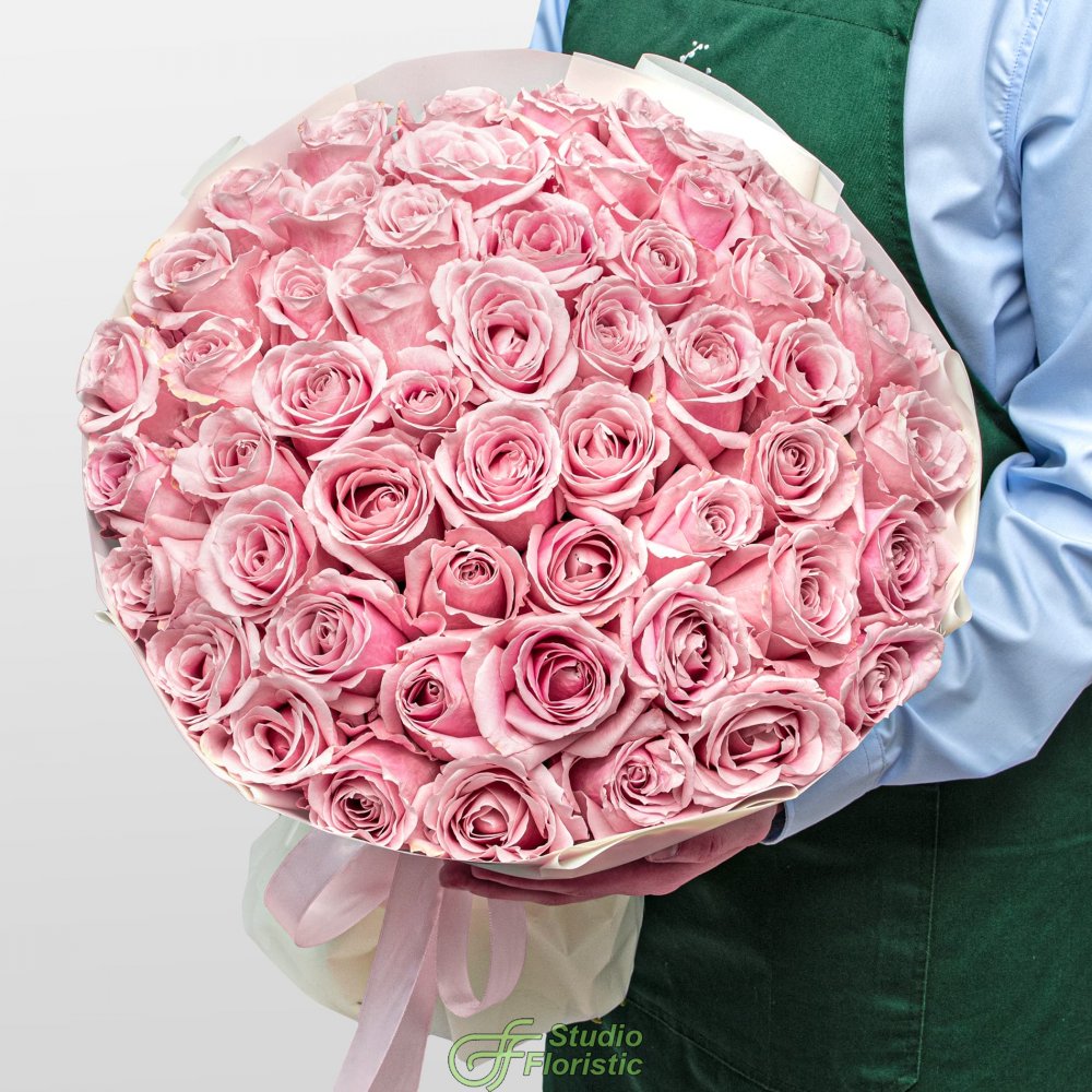 Букет из розовых Роз Россия 51 шт «Облако Нежности» Букет из розовых Роз Россия 51 шт «Облако Нежности»