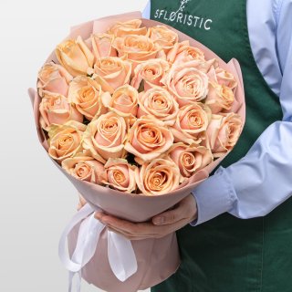 Букет из персиковых Роз Талия 25 шт «Сладкий Момент» Букет из персиковых Роз Талия 25 шт «Сладкий Момент»