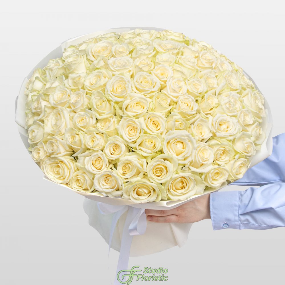 Букет из белых Роз Россия 101 шт «Абсолютная Роскошь» Букет из белых Роз Россия 101 шт «Абсолютная Роскошь»
