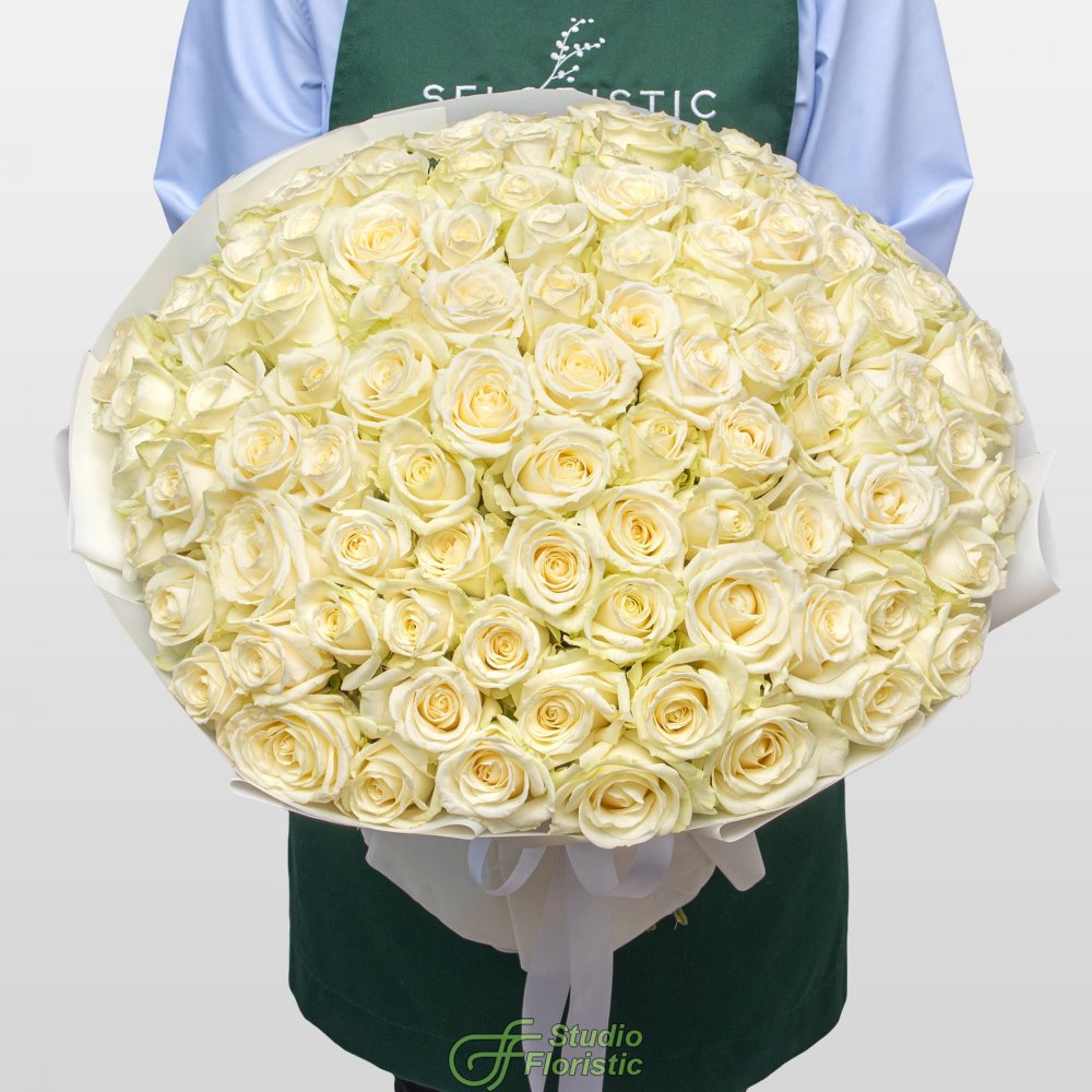 Букет из белых Роз Россия 101 шт «Абсолютная Роскошь» Букет из белых Роз Россия 101 шт «Абсолютная Роскошь»