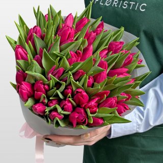 Букет розовых Тюльпанов 51 шт «Яркое Соло» Букет розовых Тюльпанов 51 шт «Яркое Соло»