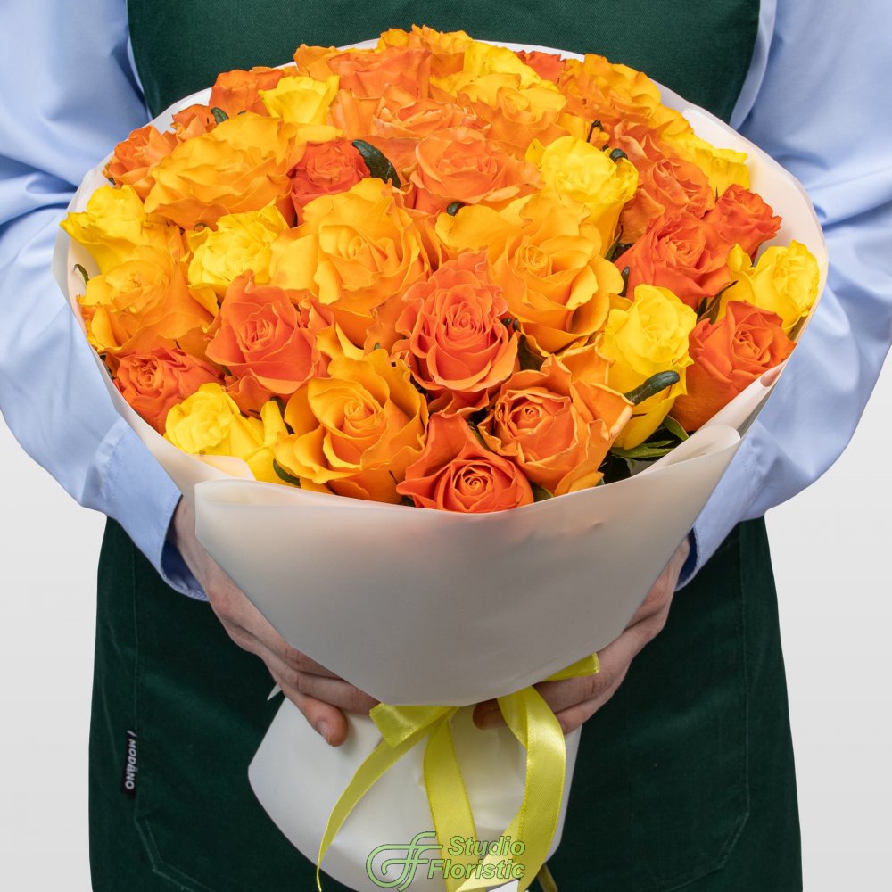 Букет Роз Кения 40 см желто-оранжевый микс 31 шт «Витамин Счастья» Букет Роз Кения 40 см желто-оранжевый микс 31 шт «Витамин Счастья»