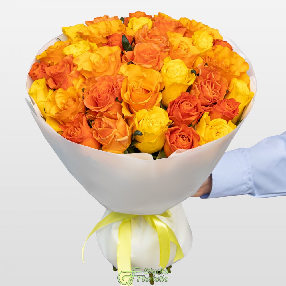Букет Роз Кения 40 см желто-оранжевый микс 31 шт «Витамин Счастья» Букет Роз Кения 40 см желто-оранжевый микс 31 шт «Витамин Счастья»