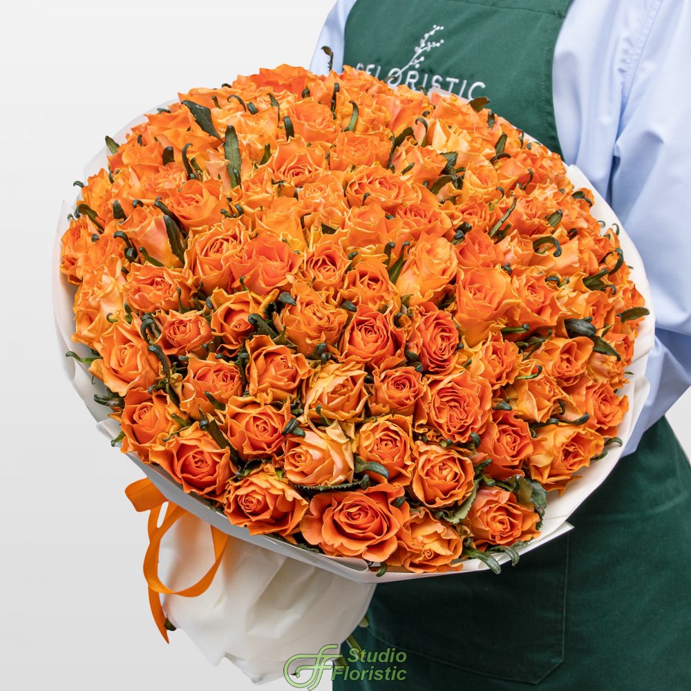 Букет оранжевых Роз Кения 40 см 101 шт «Солнце Калифорнии» Букет оранжевых Роз Кения 40 см 101 шт «Солнце Калифорнии»