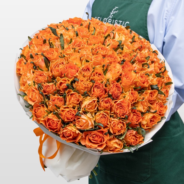 Букет оранжевых Роз Кения 40 см 101 шт «Солнце Калифорнии» Букет оранжевых Роз Кения 40 см 101 шт «Солнце Калифорнии»