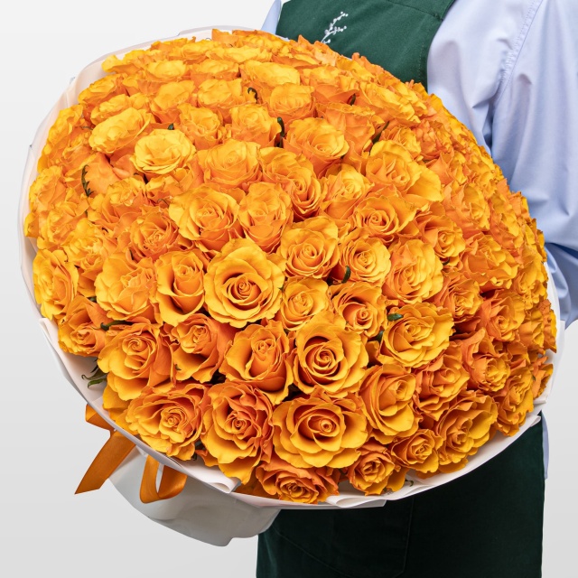 Букет оранжевых Роз Кения 40 см 101 шт «Золото Инков» Букет оранжевых Роз Кения 40 см 101 шт «Золото Инков»