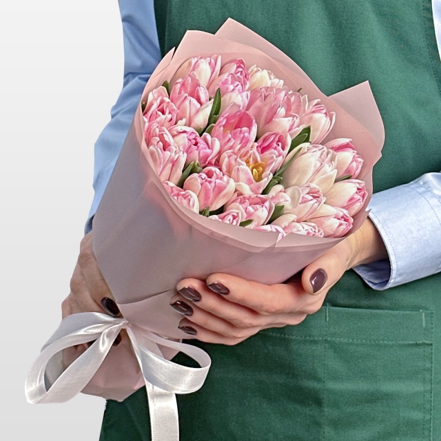 Букет из нежно-розовых Пионовидных Тюльпанов 25 шт «Улыбка Нимфы» Букет из нежно-розовых Пионовидных Тюльпанов 25 шт «Улыбка Нимфы»