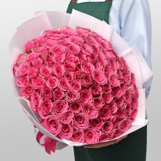 Букет из розовых Роз Кения 60 см 101 шт «Ярче Звезды» Букет из розовых Роз Кения 60 см 101 шт «Ярче Звезды»