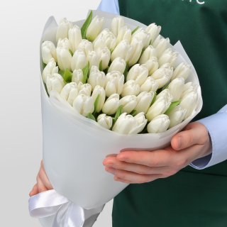 Букет из белых Тюльпанов 51 шт «Дыхание ангела» Букет из белых Тюльпанов 51 шт «Дыхание ангела»
