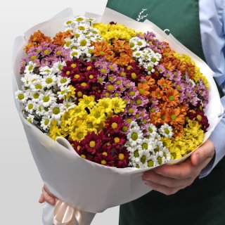 Букет из микса Хризантем Сантини 25 шт «Пестрый луг» Букет из микса Хризантем Сантини 25 шт «Пестрый луг»