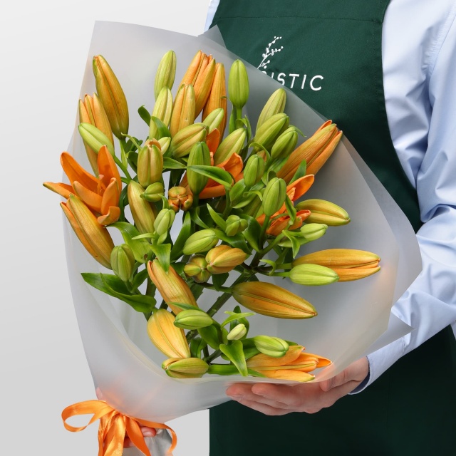 Букет из Оранжевой Азиатской Лилии 9 шт «Янтарный берег» Букет из Оранжевой Азиатской Лилии 9 шт «Янтарный берег»